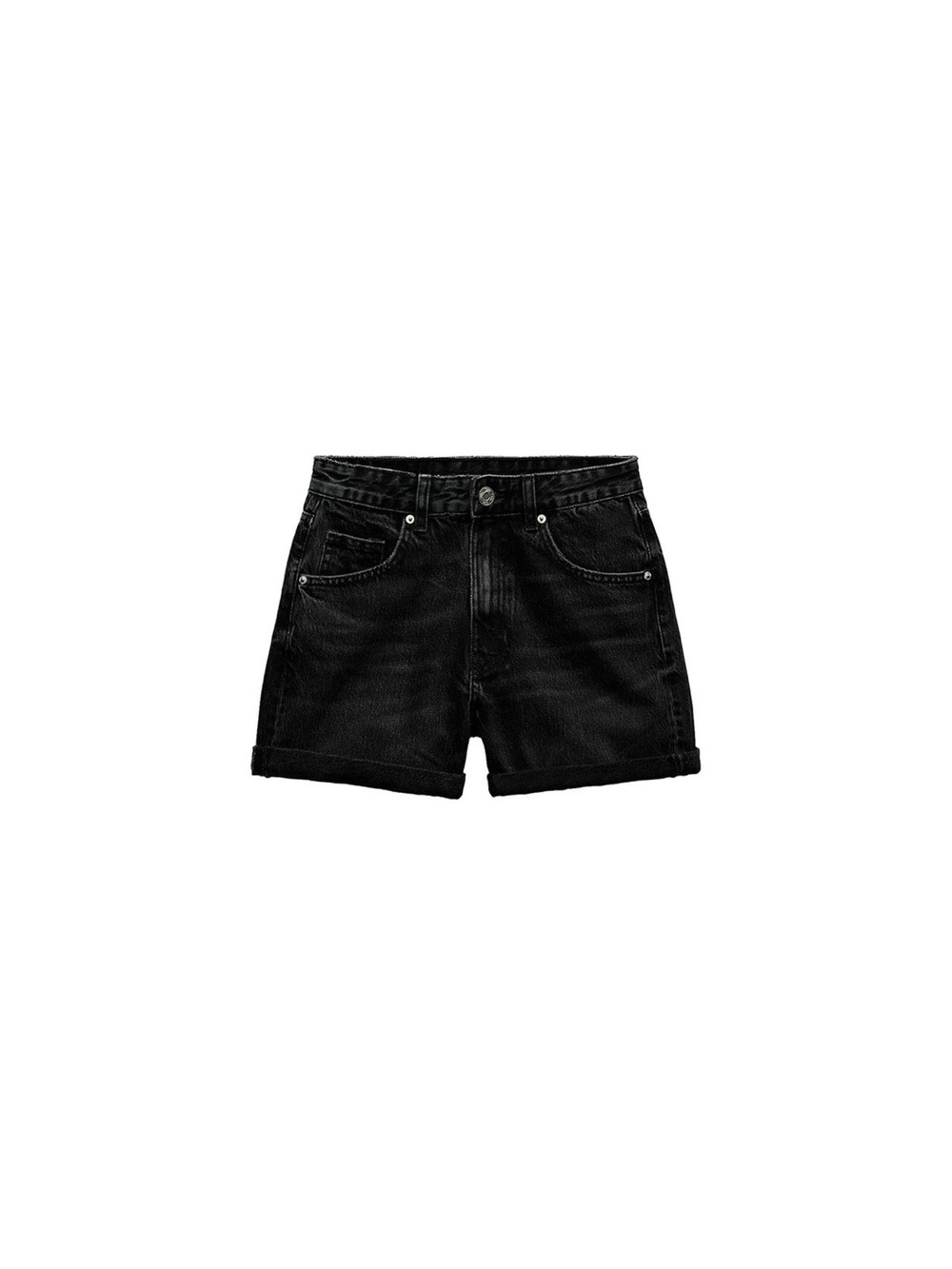 Zara Black Rolled-Hem Denim Shorts